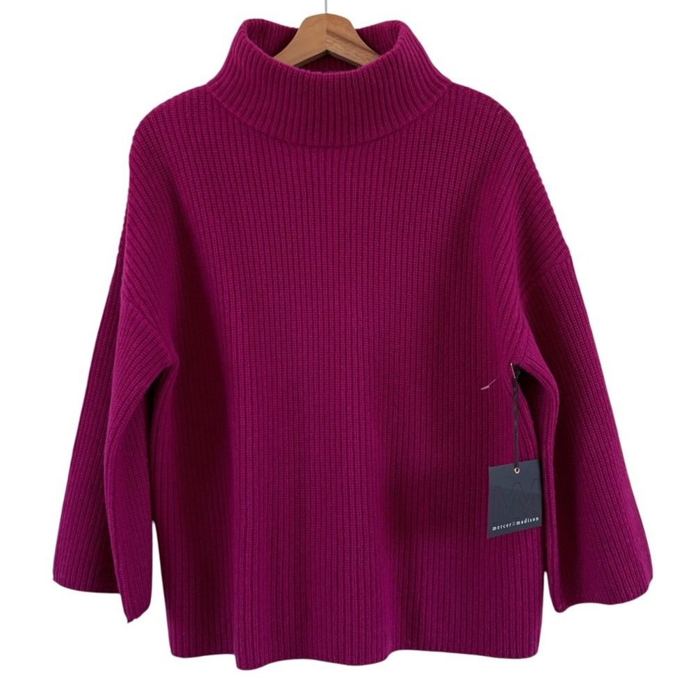 Mercer & Madison Wool Cashmere Mock Funnel Neck Sweater Ribbed Boxy Pink Size M
